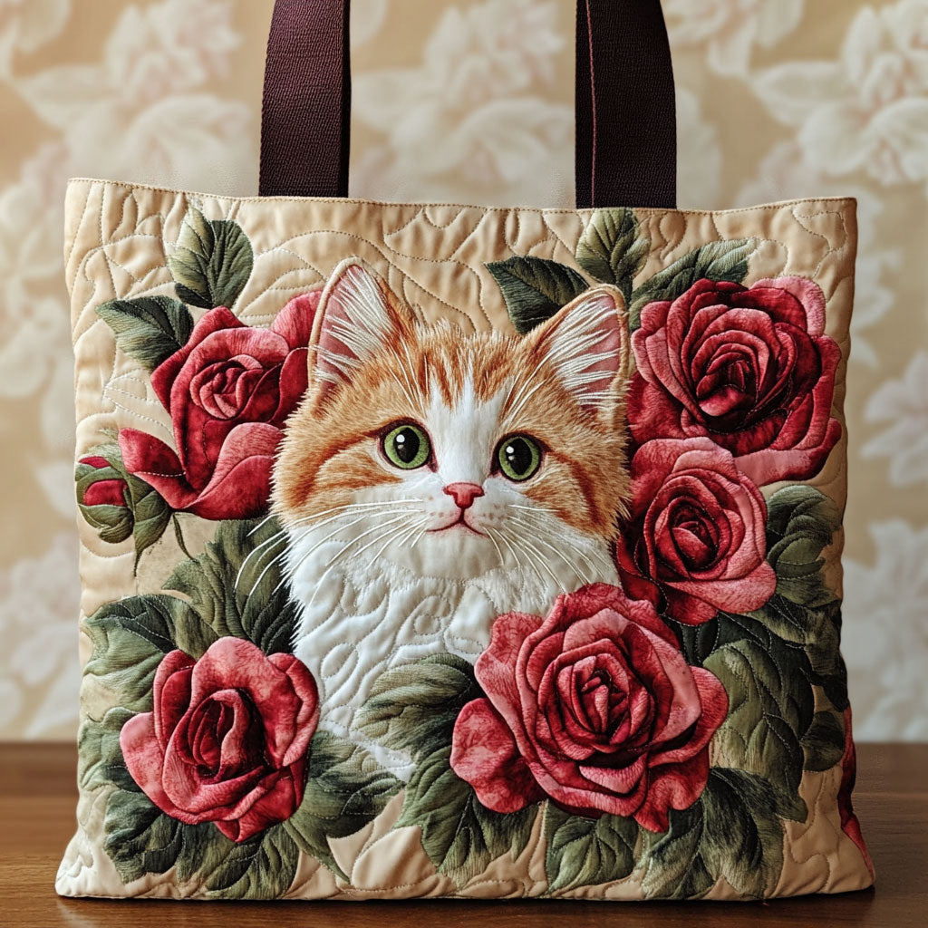 Floral Kat Gequiltede Tote Bag