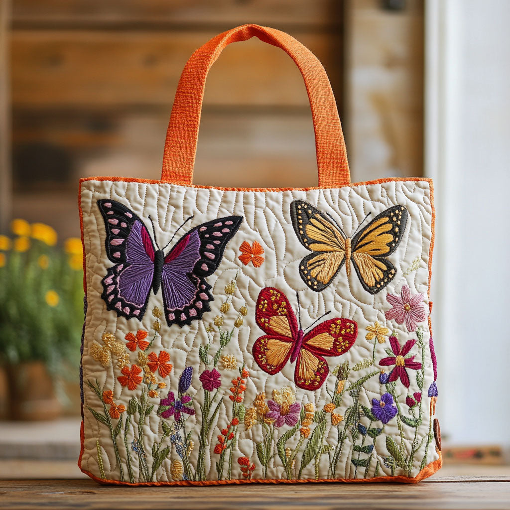 Vlinder Bloemen Tuin Gequilt Tote Bag