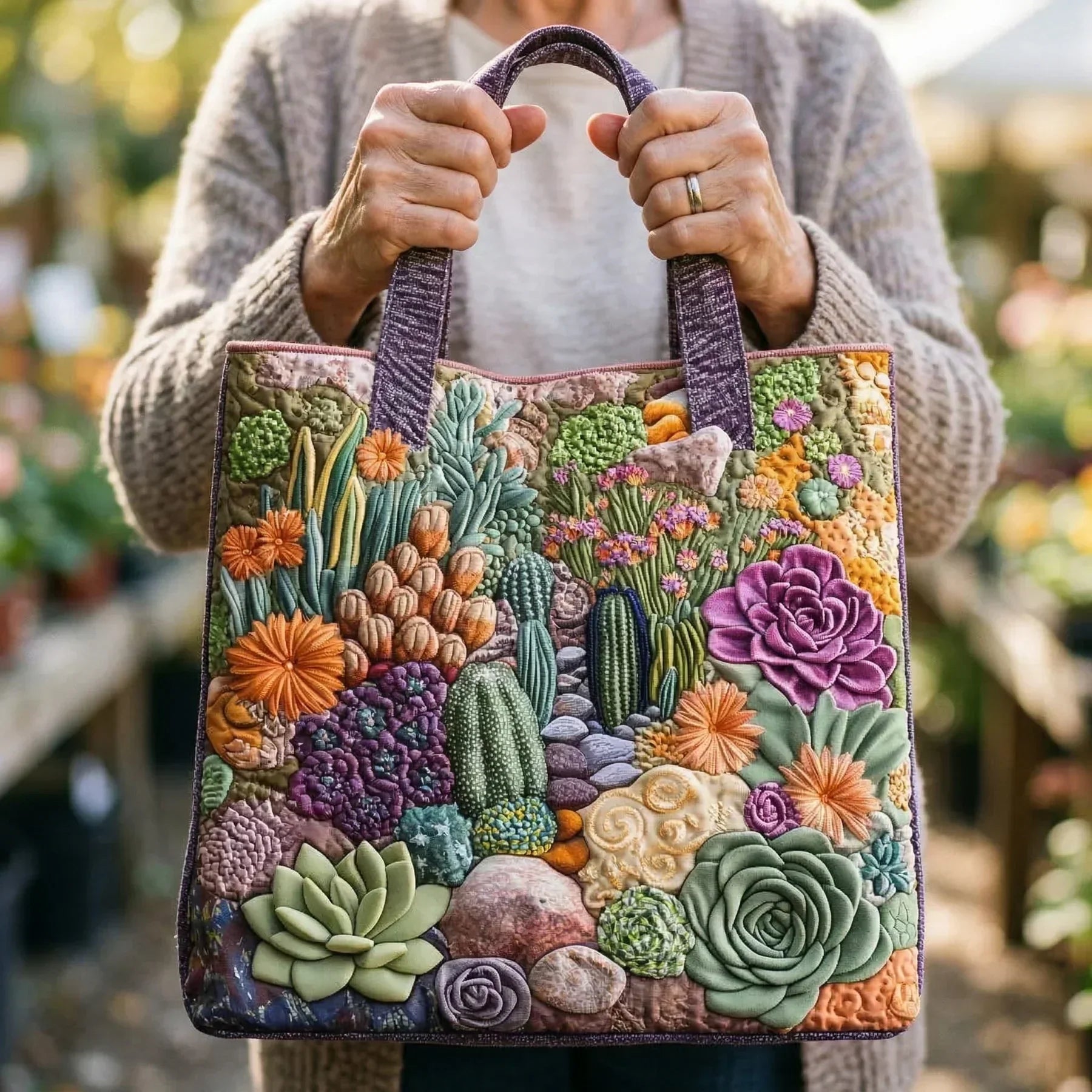 Ambachtelijke Tote Bag - Succulenten Tuin
